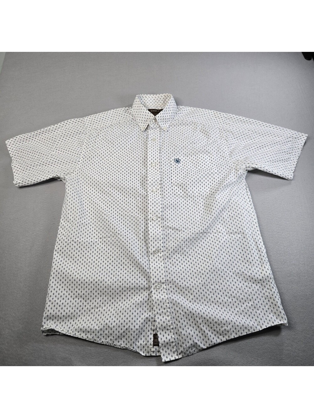 Ariat Mens Shirt Sz M White Geometric Diamond Short Sleeve Cotton Western Casual